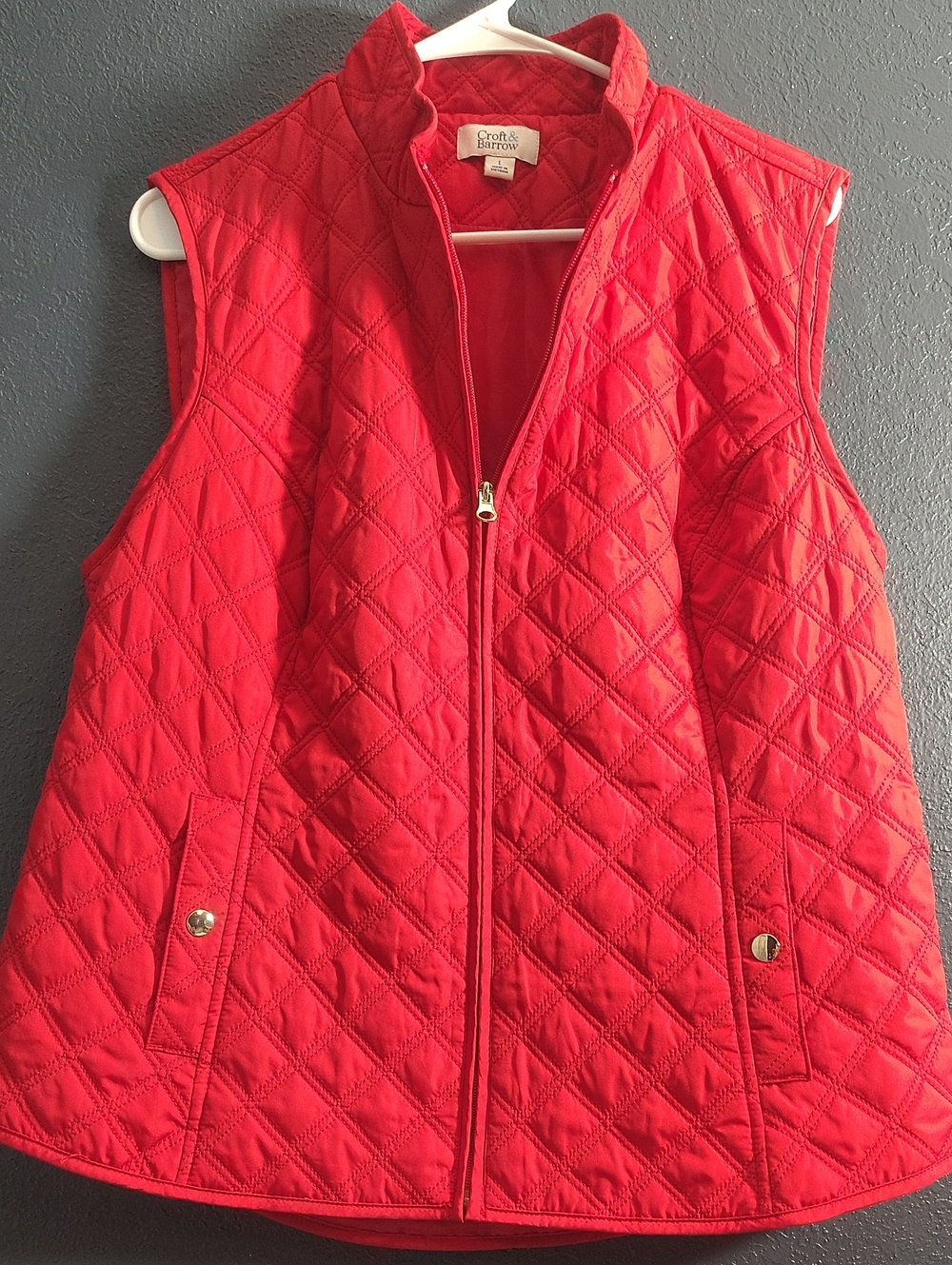 croft & barrow Red Quilted Sleeveless Vest with Snap Pockets Size L